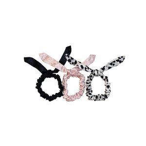 Slip - Bunny Scrunchies - Black, Pink Snow Leopard, Black + White Leopard - escentials.com
